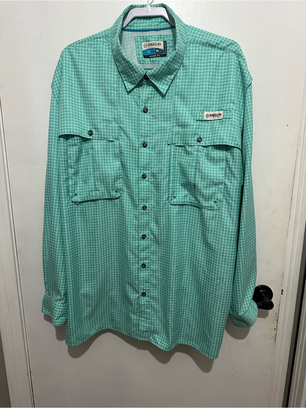 Magellan Outdoors Men's Mint Green Plaid Button-Down Shirt